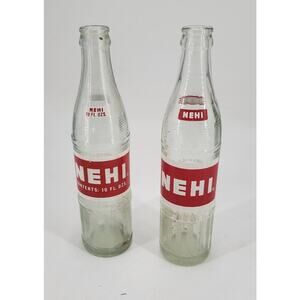 Lot of 2 Nehi Soda Bottle ACL Glass 10oz Red White Logo SEATTLE | NO CITY